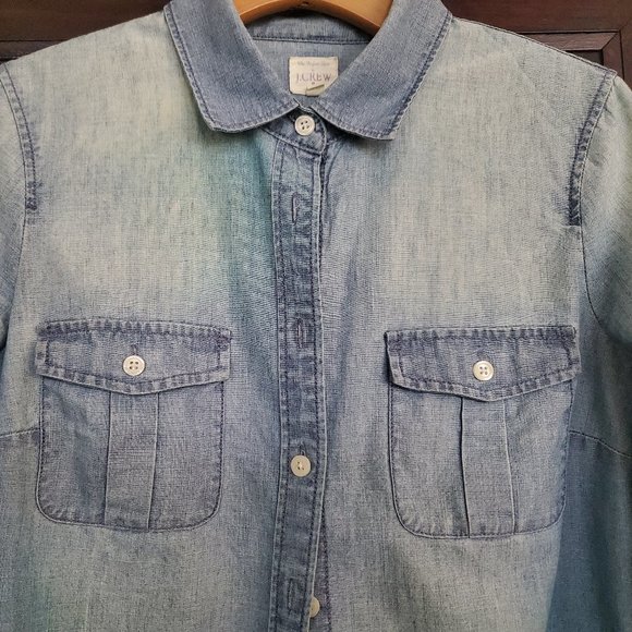 J Crew denim chambray Perfect Shirt with roll tab sleeves - Picture 2 of 10